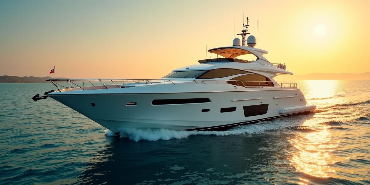 Un maestoso yacht di lusso che naviga al tramonto in acque cristalline