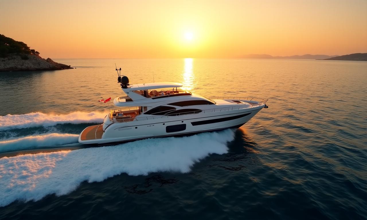 Yacht di lusso al tramonto nel Mediterraneo