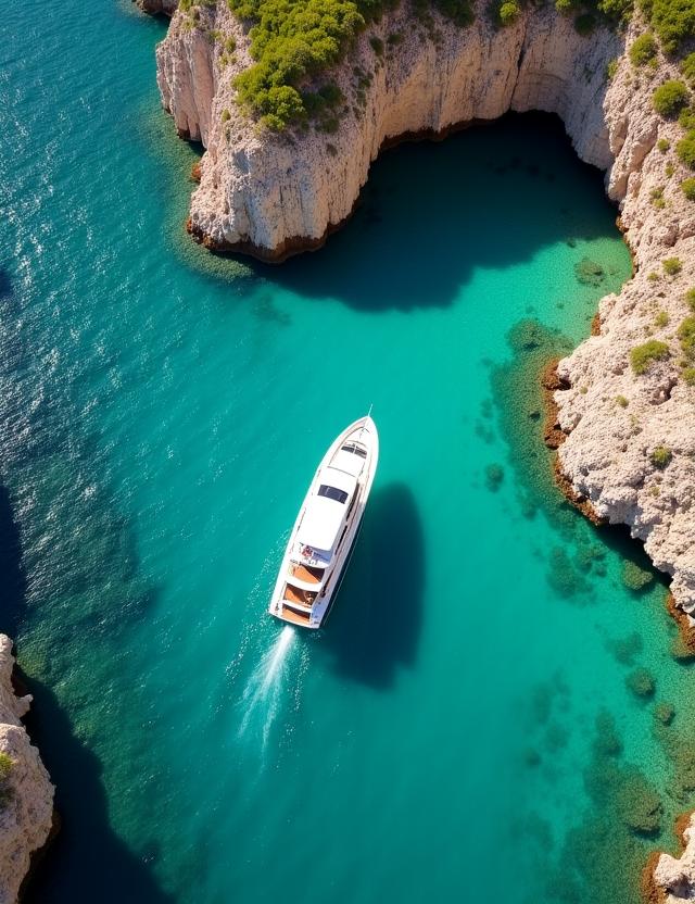 Mappa nautica stilizzata e veduta di una costa mediterranea cristallina